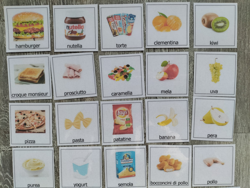 Kit 30 pittogrammi CAA per la comunicazione – alimentazione e scelta dei cibi – PECS autismo
