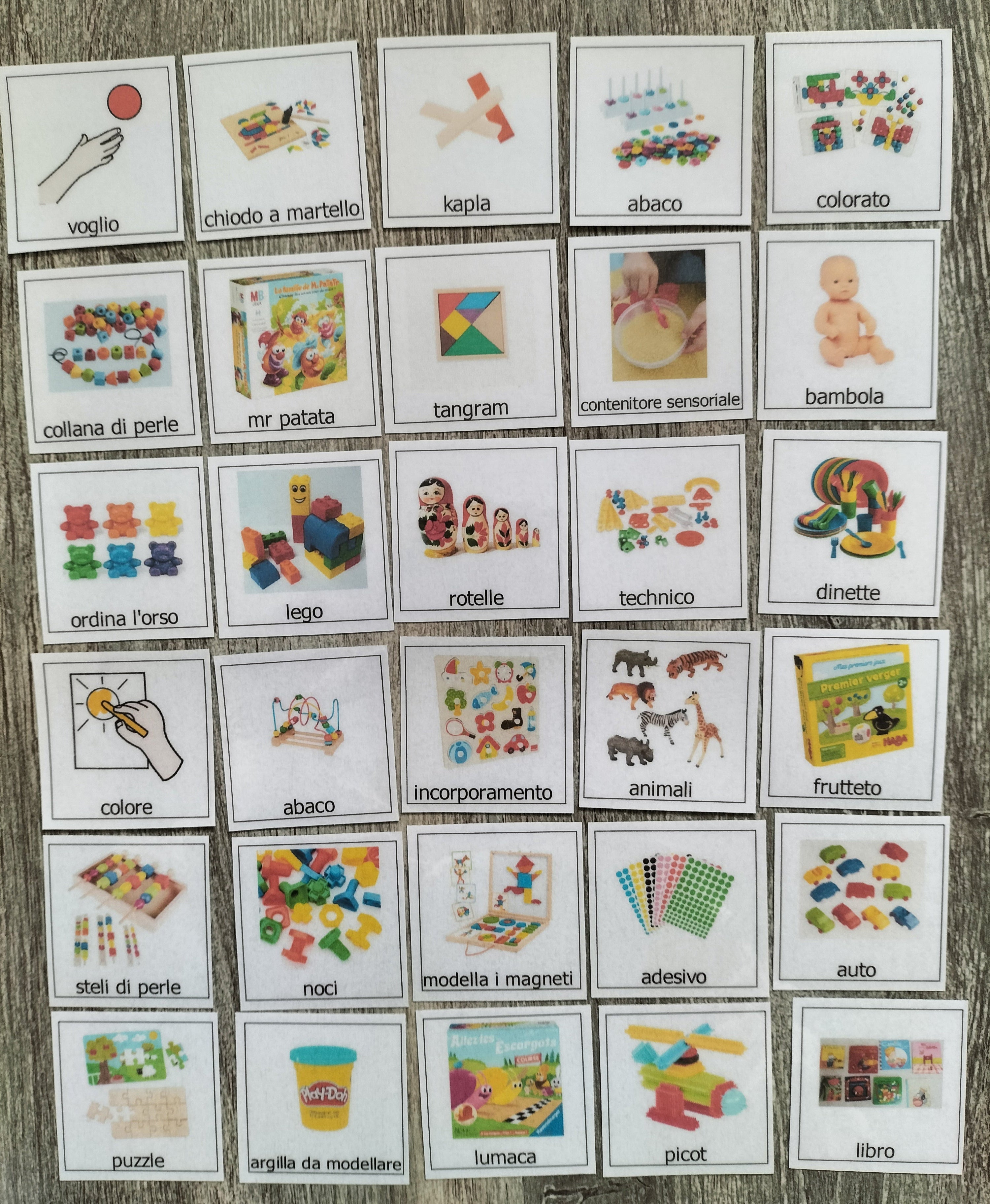 Pittogrammi CAA giochi e attività – 30 pezzi PECS autismo comunicazione bambini