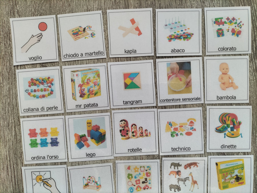 Pittogrammi CAA giochi e attività – 30 pezzi PECS autismo comunicazione bambini