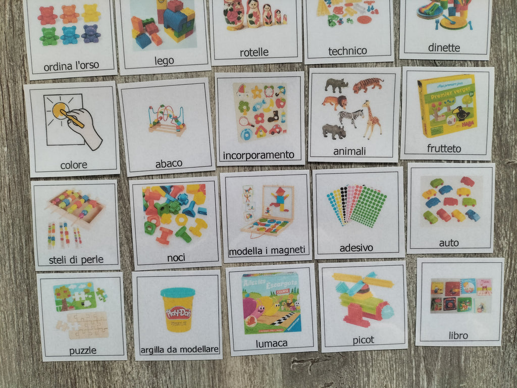 Pittogrammi CAA giochi e attività – 30 pezzi PECS autismo comunicazione bambini