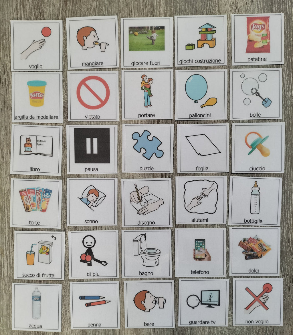 Pittogrammi CAA 30 pezzi – comunicazione bisogni quotidiani bambini autismo e linguaggio