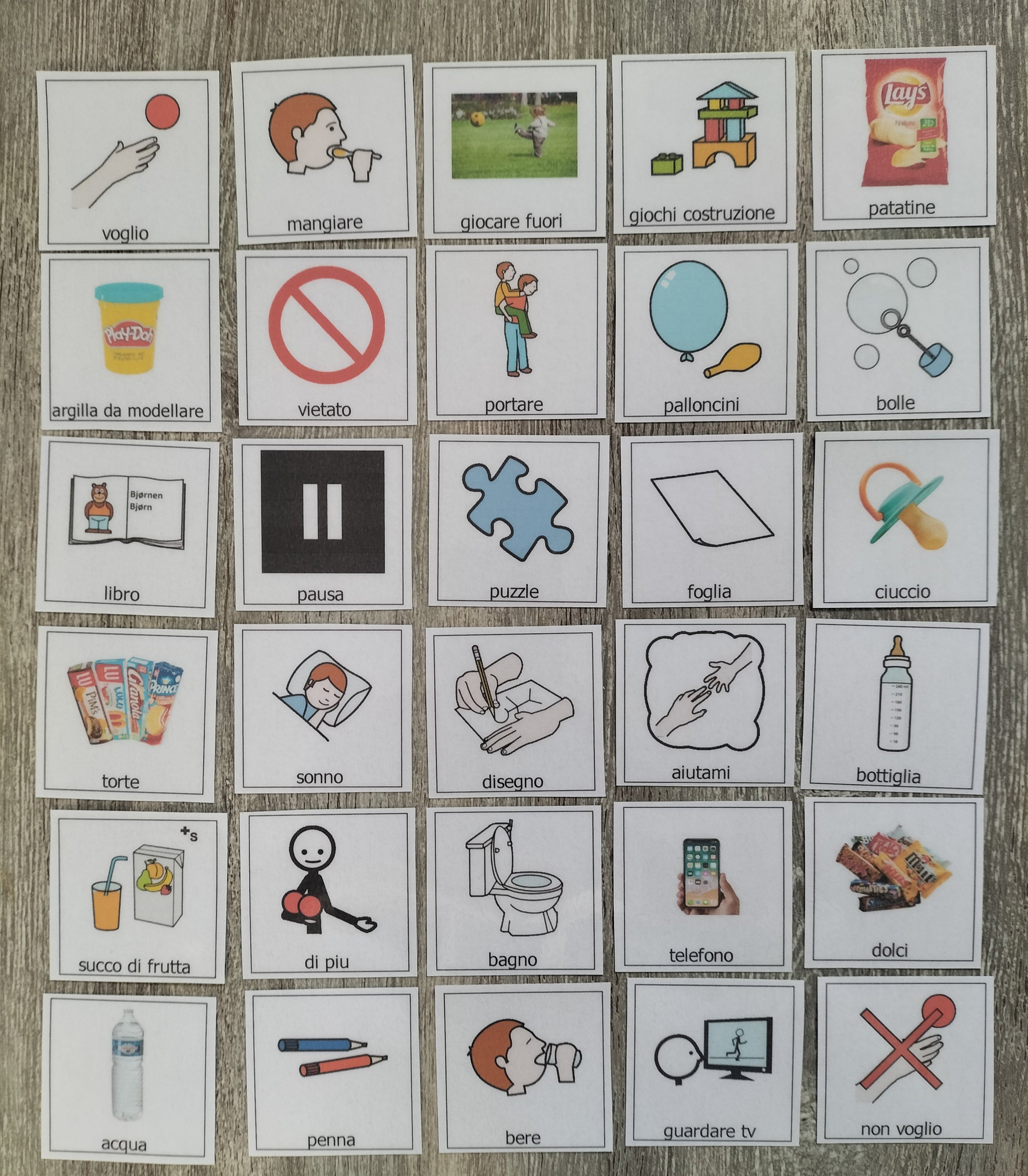 Pittogrammi CAA 30 pezzi – comunicazione bisogni quotidiani bambini autismo e linguaggio