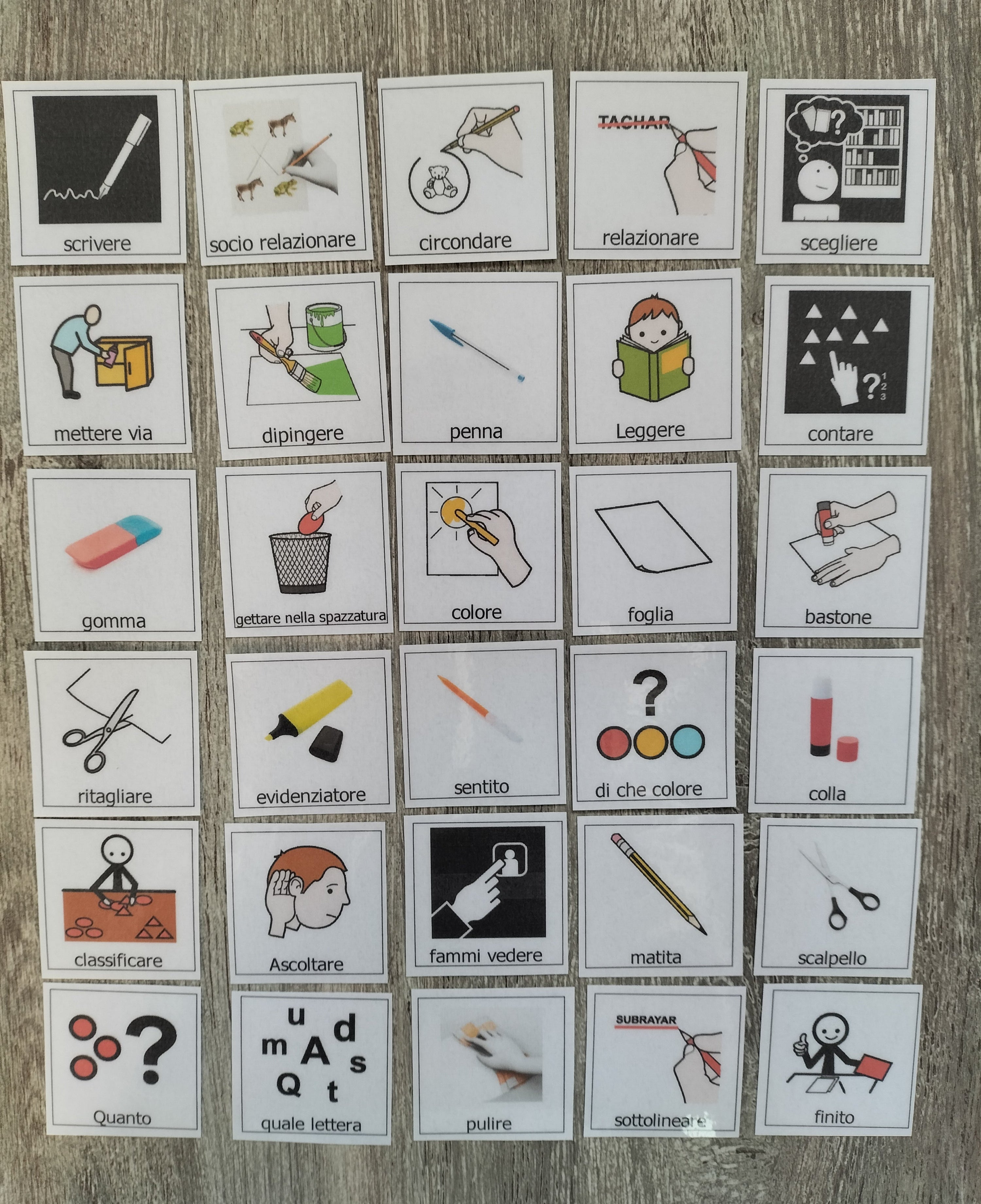 Pittogrammi CAA scuola – 30 pezzi PECS autismo comunicazione bambini