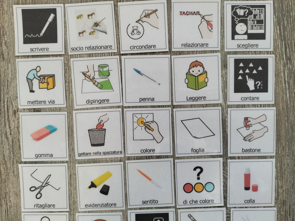 Pittogrammi CAA scuola – 30 pezzi PECS autismo comunicazione bambini