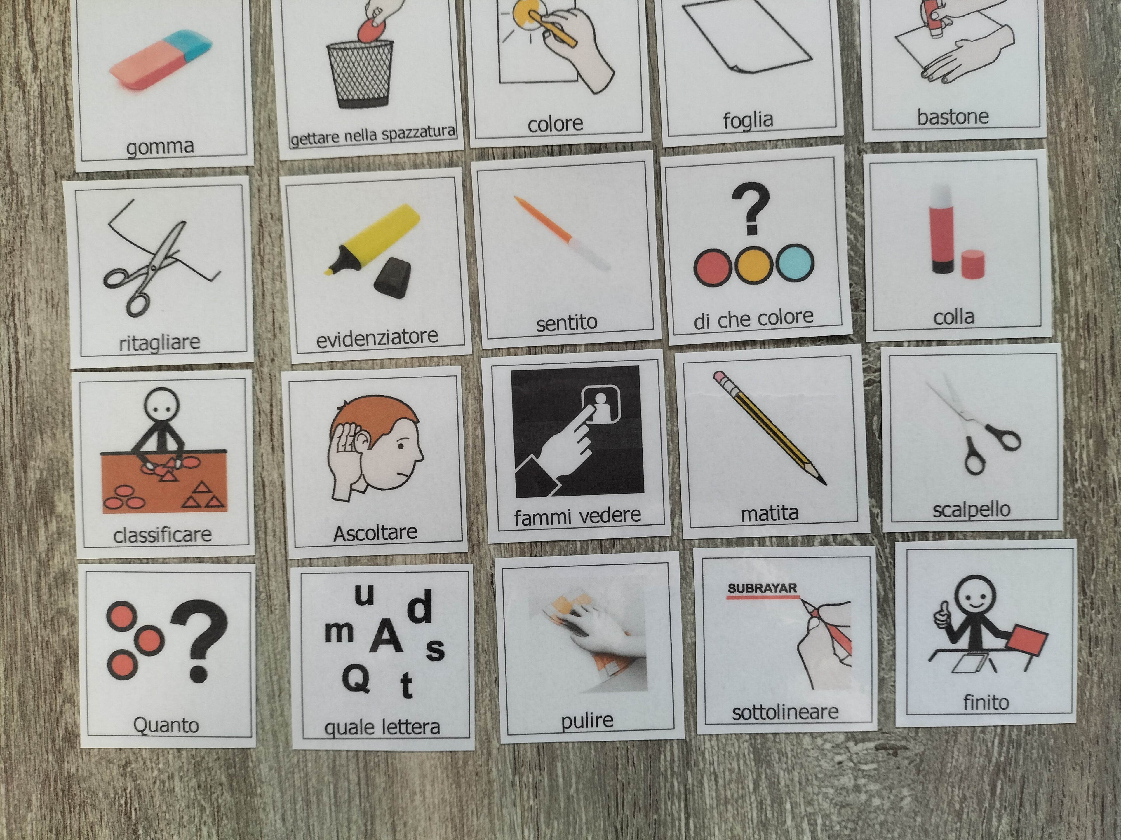 Pittogrammi CAA scuola – 30 pezzi PECS autismo comunicazione bambini