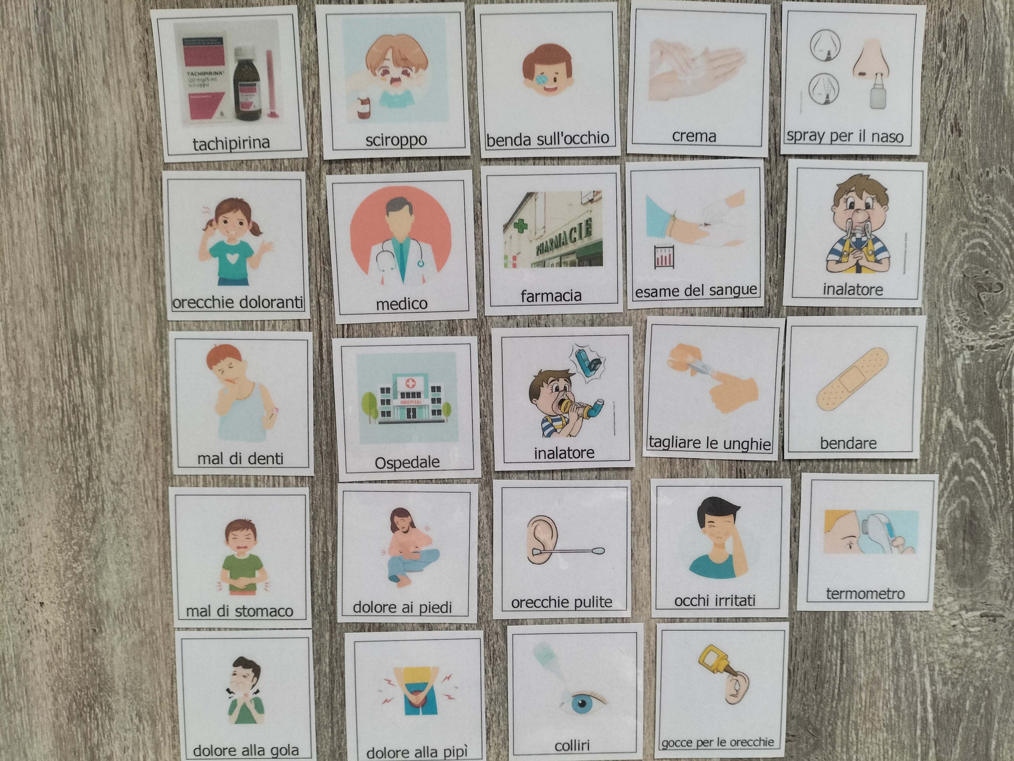 Pittogrammi CAA dolore e cura – 24 pezzi PECS autismo comunicazione bambini