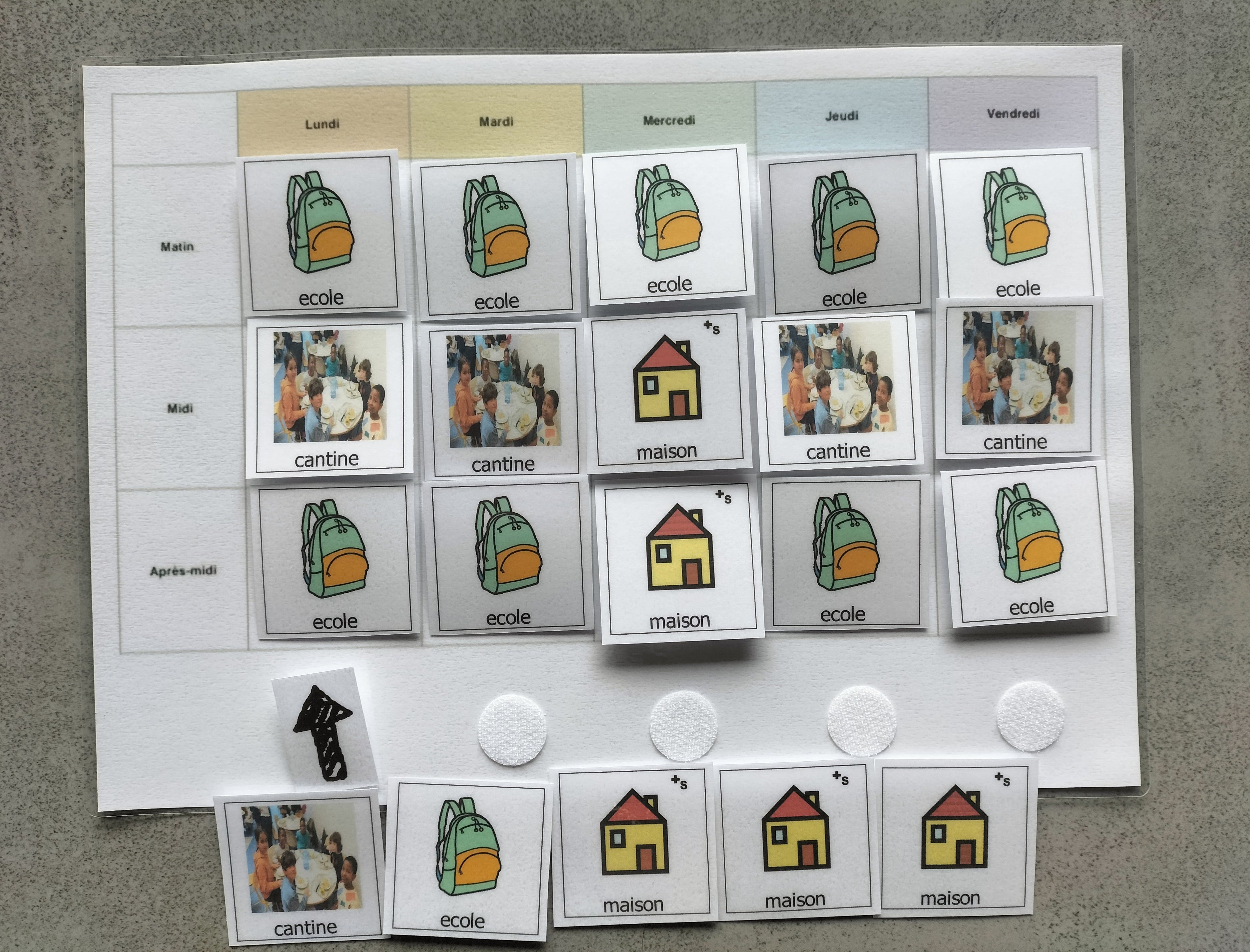 Semainier enfant Montessori avec pictogrammes – Routine semaine école maison cantine – CAA / PECS TSA TDAH