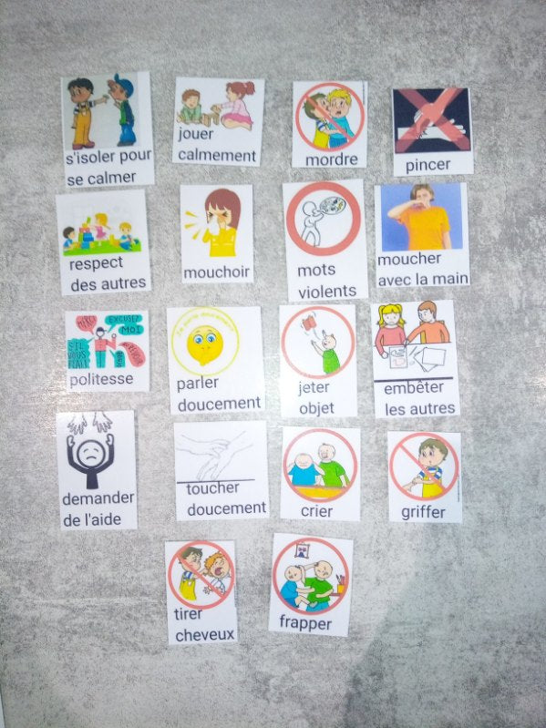 Tableau de comportement Montessori avec pictogrammes – Règles de vie et alternatives positives – CAA / PECS – Enfant TSA TDAH