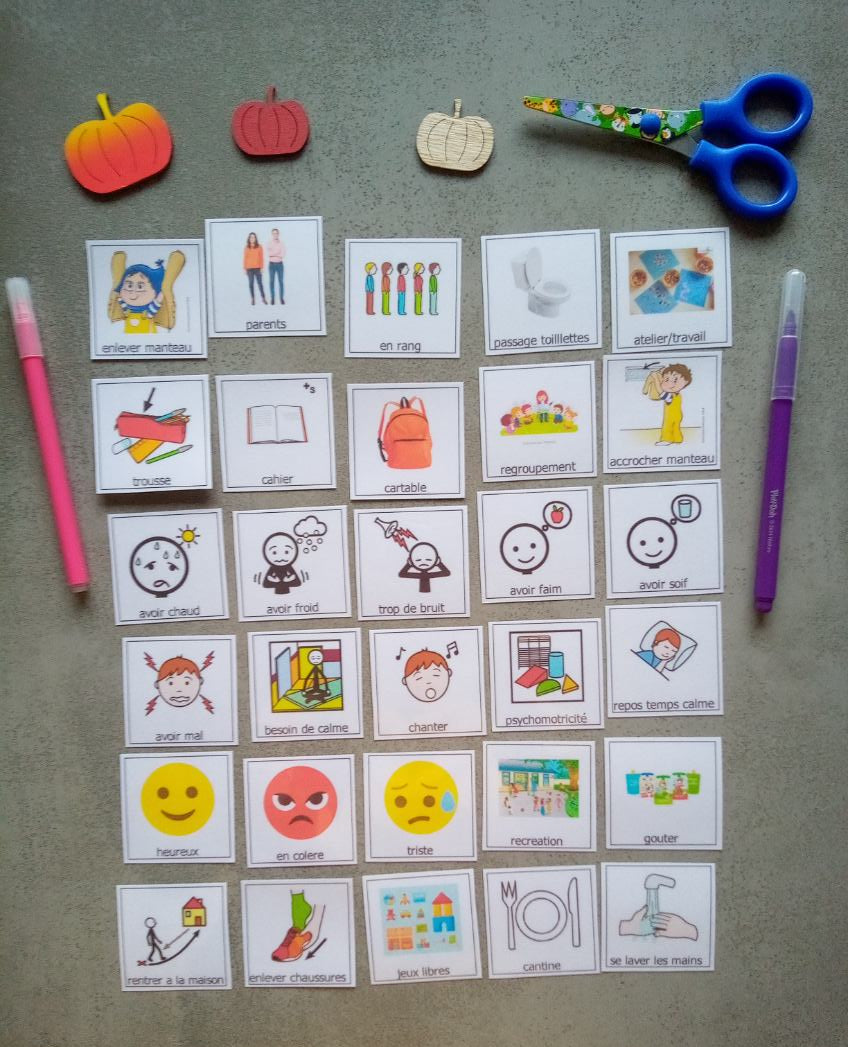 Lot 30 pictogrammes journée école et centre de loisirs – organisation visuelle CAA PECS Makaton – outil AESH enseignant