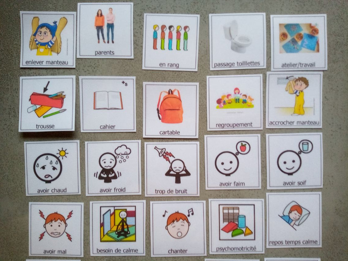 Lot 30 pictogrammes journée école et centre de loisirs – organisation visuelle CAA PECS Makaton – outil AESH enseignant
