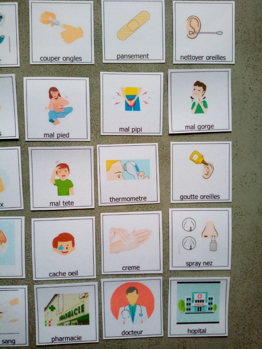 24 pictogrammes douleur et soins enfant – PECS / Makaton – communication TSA non verbal Montessori – expression douleur