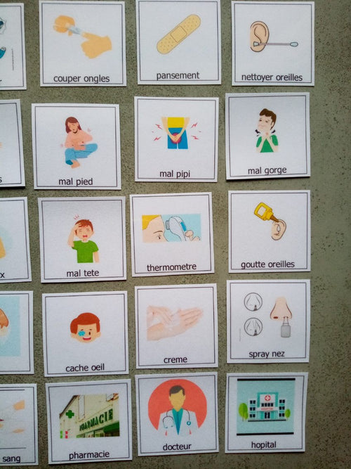 24 pictogrammes douleur et soins enfant – PECS / Makaton – communication TSA non verbal Montessori – expression douleur