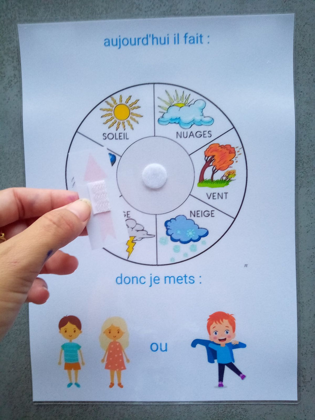 Roue météo enfant – Temps du jour Montessori – Aide à l’habillage CAA / PECS TSA TDAH – A4 plastifiée