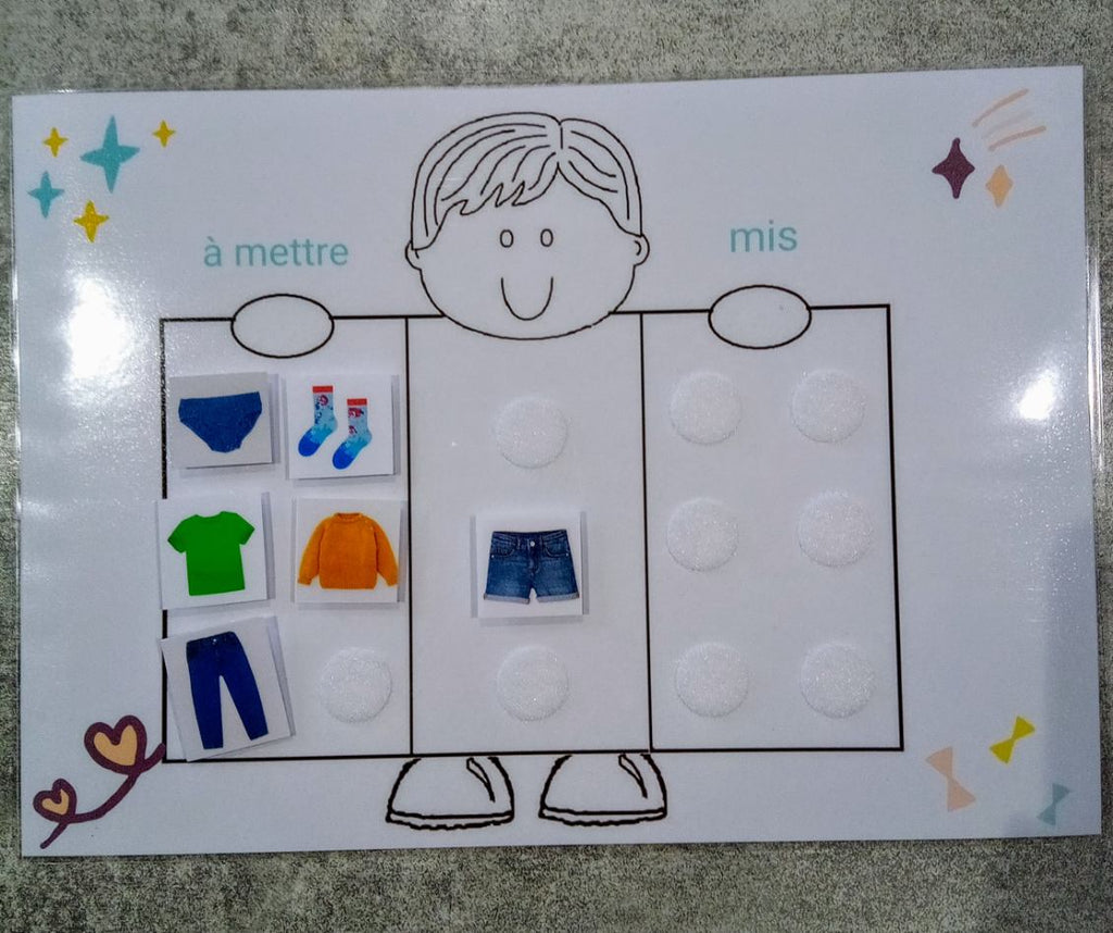 Tableau de motivation habillage enfant – Routine autonomie Montessori – CAA / PECS TSA TDAH – pictogrammes vêtements