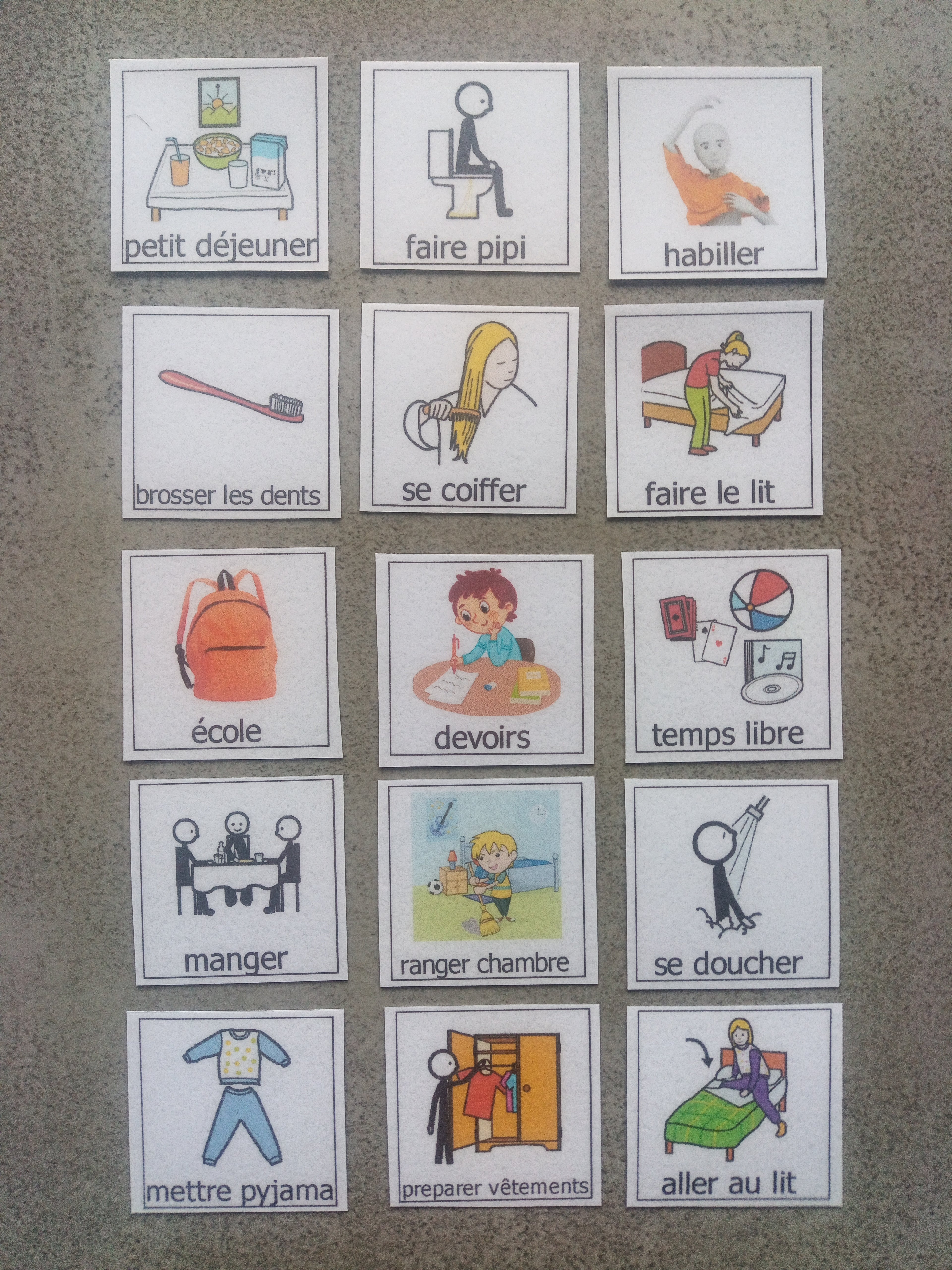 Routine visuelle enfant autonomie – 15 pictogrammes emploi du temps A4 plastifié PECS Montessori CAA TSA TDAH – liste de tâches quotidienne