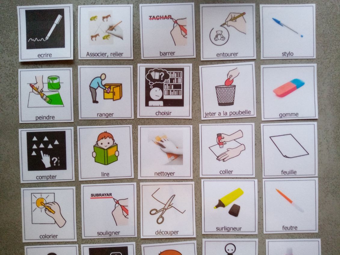 Lot 30 pictogrammes matériel scolaire et consignes – communication visuelle classe PECS Montessori TSA