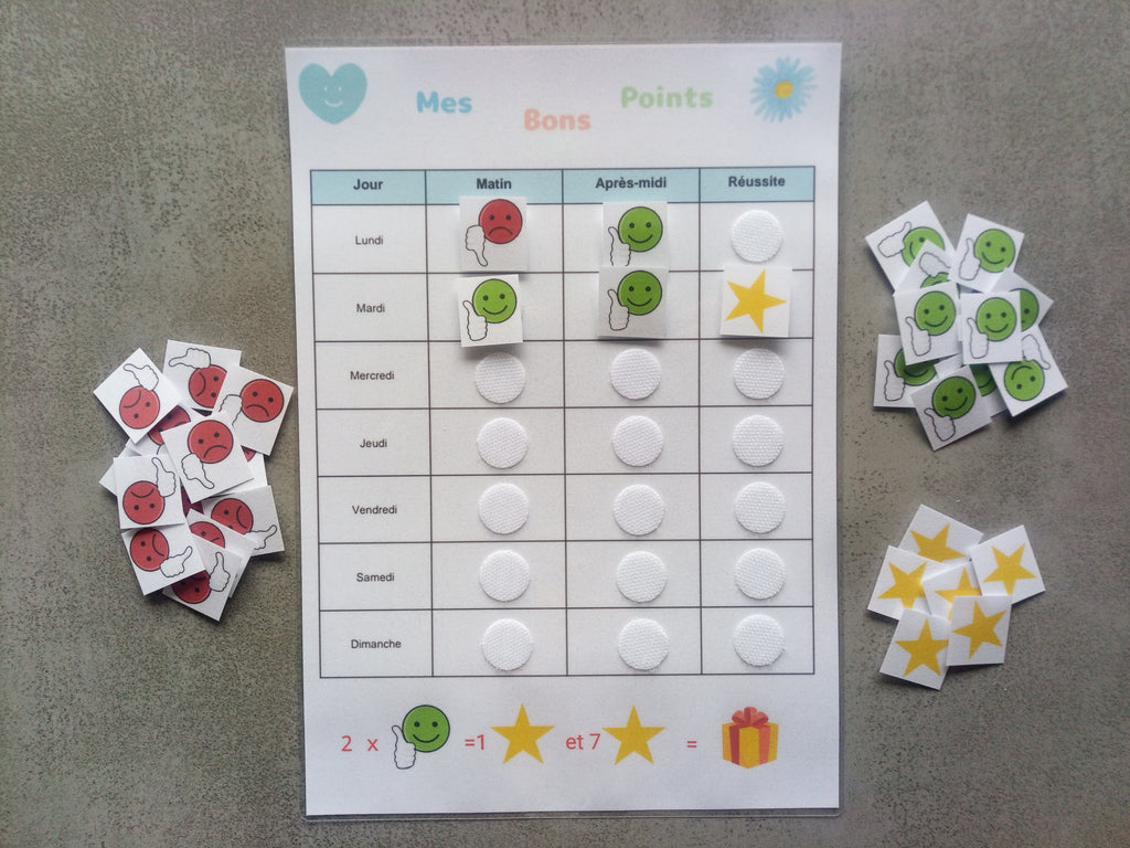 Tableau de comportement enfant – Routine & récompense avec pictogrammes