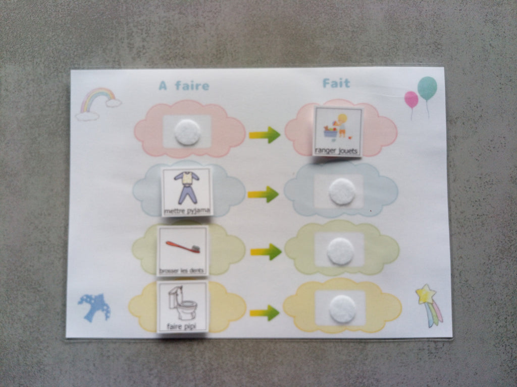 Routine du soir enfant visuelle – Pictogrammes coucher Montessori – CAA / PECS TSA TDAH – autonomie A4 plastifiée
