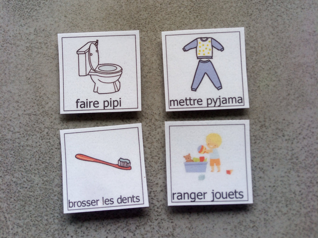 Routine du soir enfant visuelle – Pictogrammes coucher Montessori – CAA / PECS TSA TDAH – autonomie A4 plastifiée