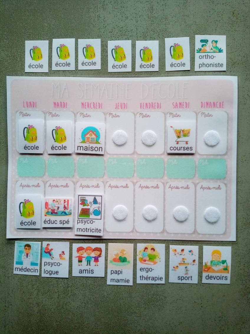 Semainier enfant Montessori avec pictogrammes – Routine semaine école maison spécialiste – CAA / PECS TSA TDAH