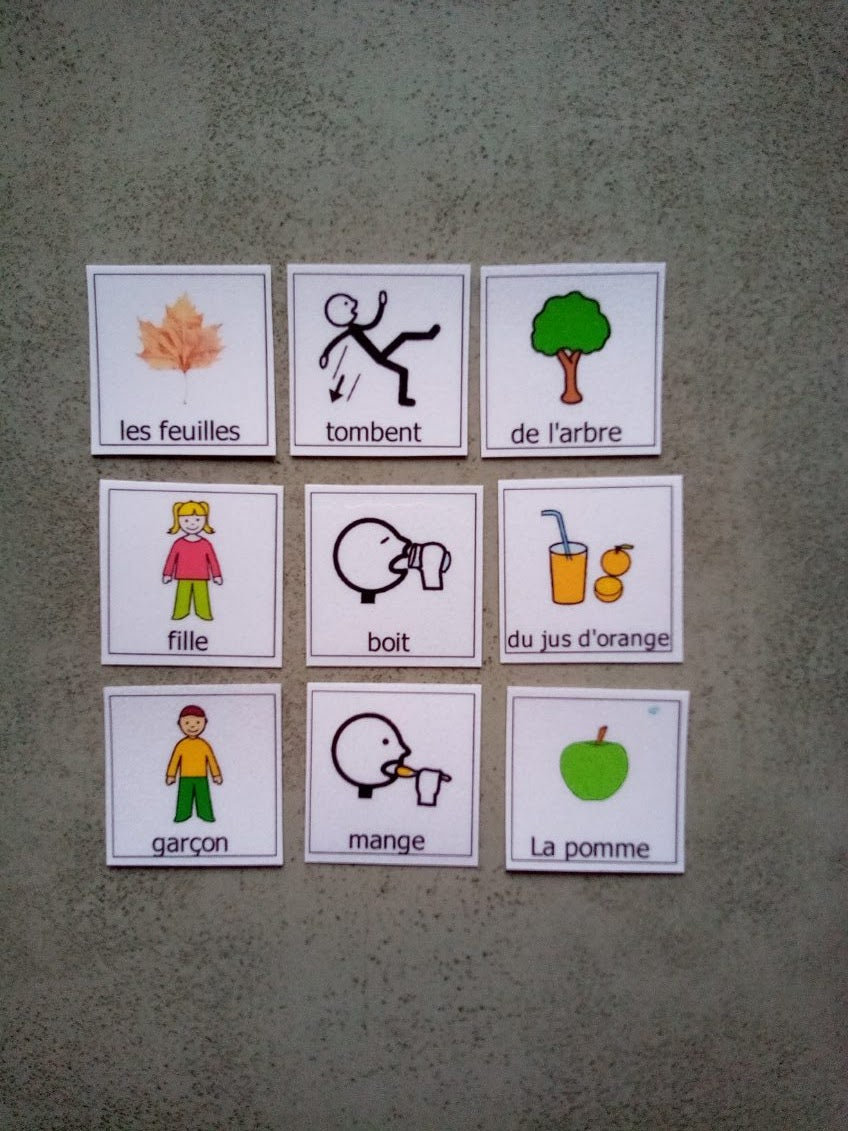 Support construction phrase pictogrammes enfant – PECS / Makaton CAA – apprentissage langage TSA non verbal – A4 plastifiée