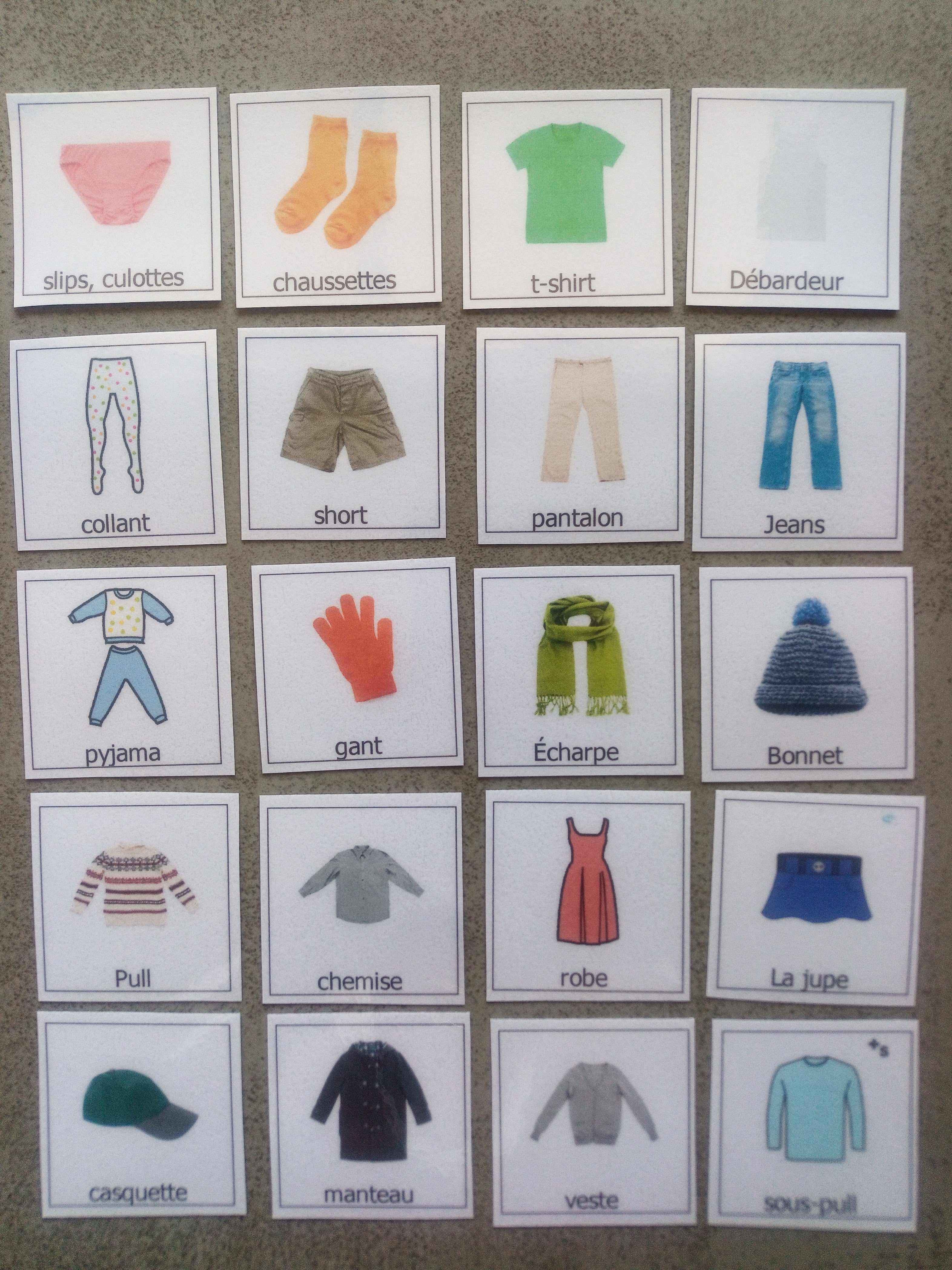 20 pictogrammes vêtements enfant – PECS / Makaton CAA – autonomie habillage Montessori – TSA non verbal