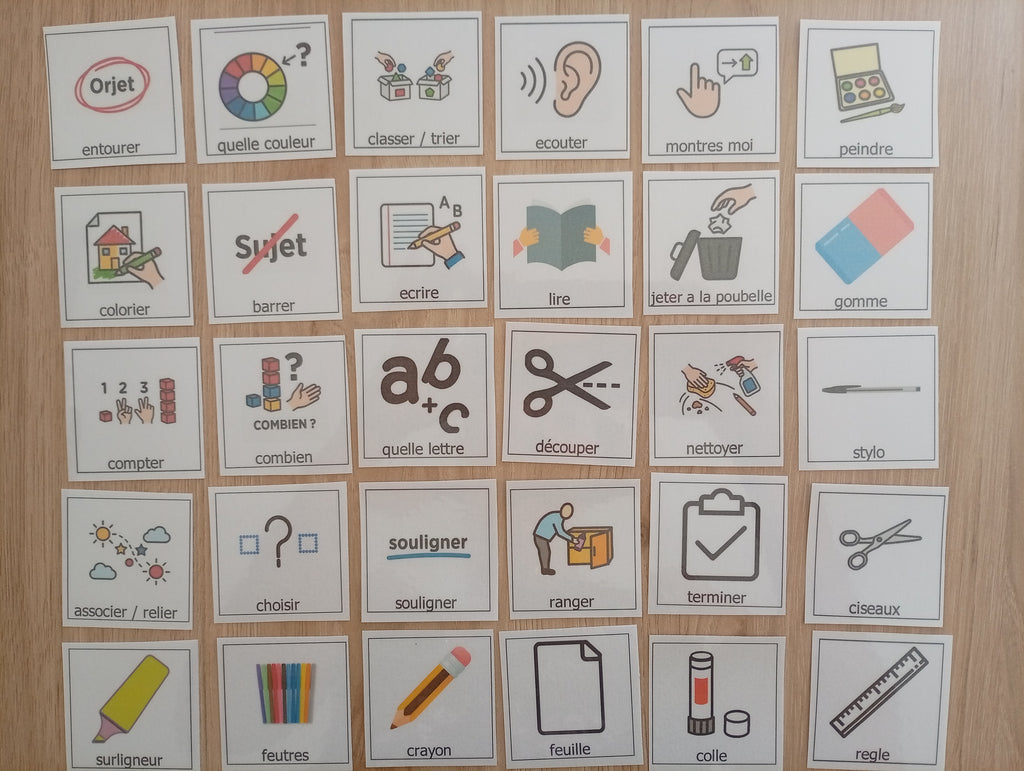 30 pictogrammes matériel scolaire et consignes