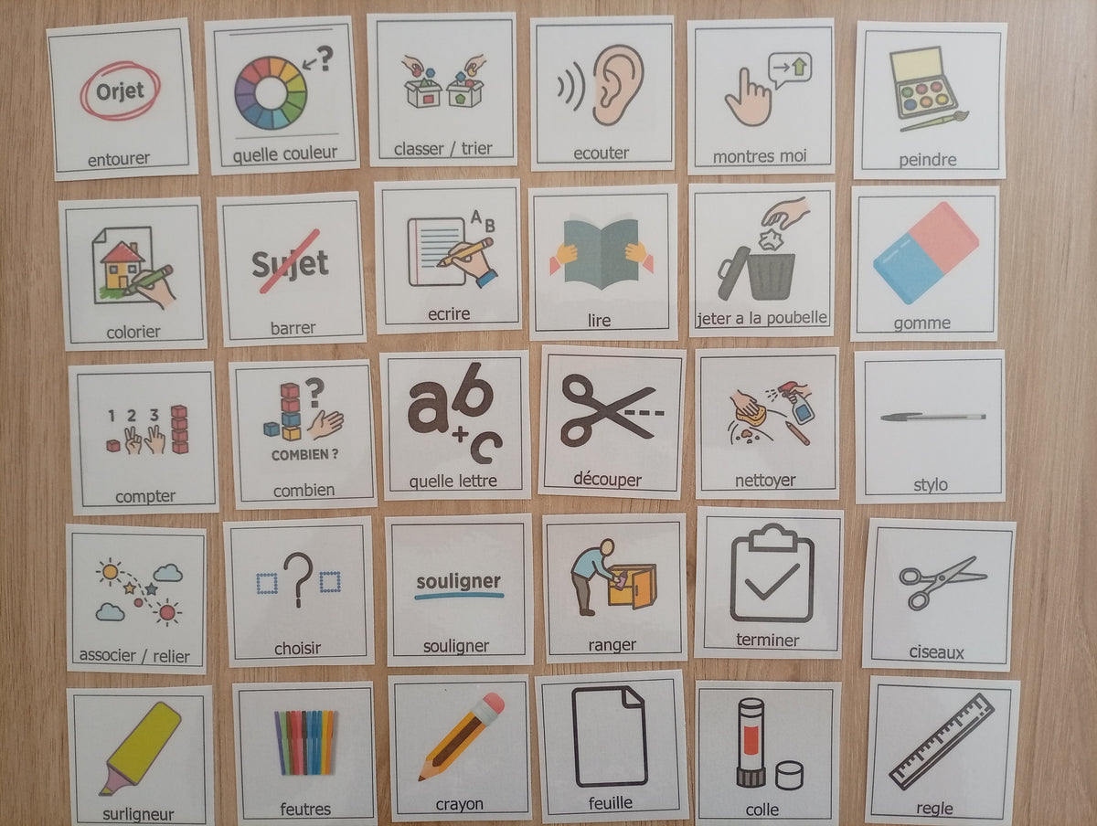 30 pictogrammes matériel scolaire et consignes