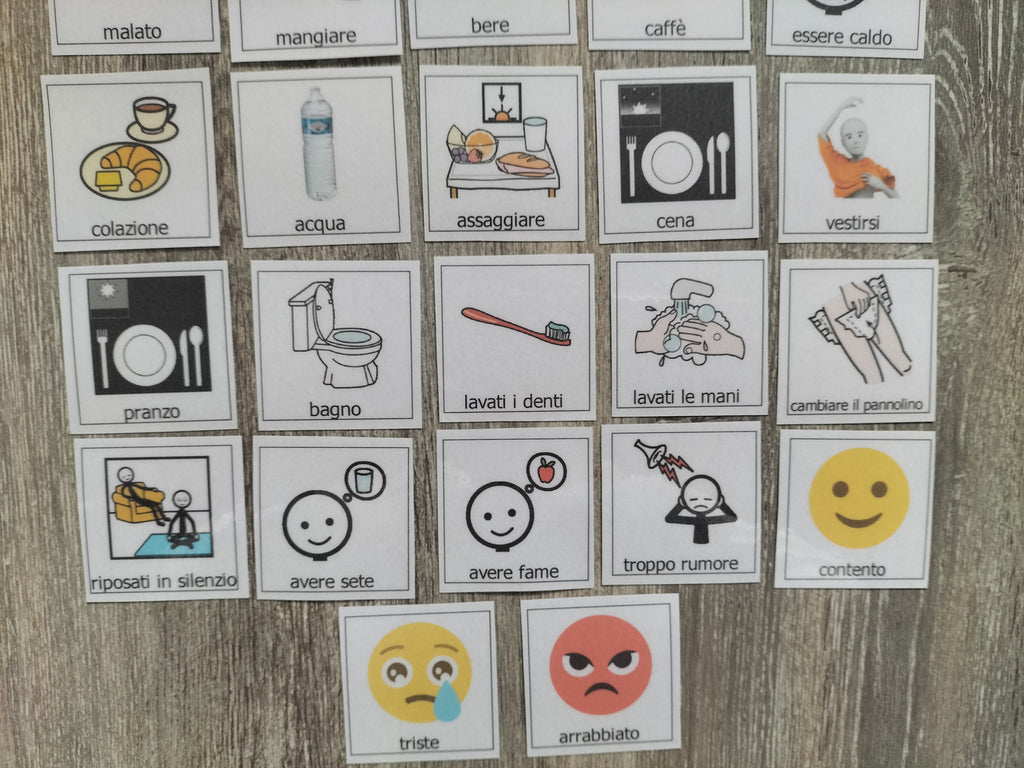 32 Pictogrammi Plastificati con Velcro – Comunicazione CAA per Adulti Non Verbali