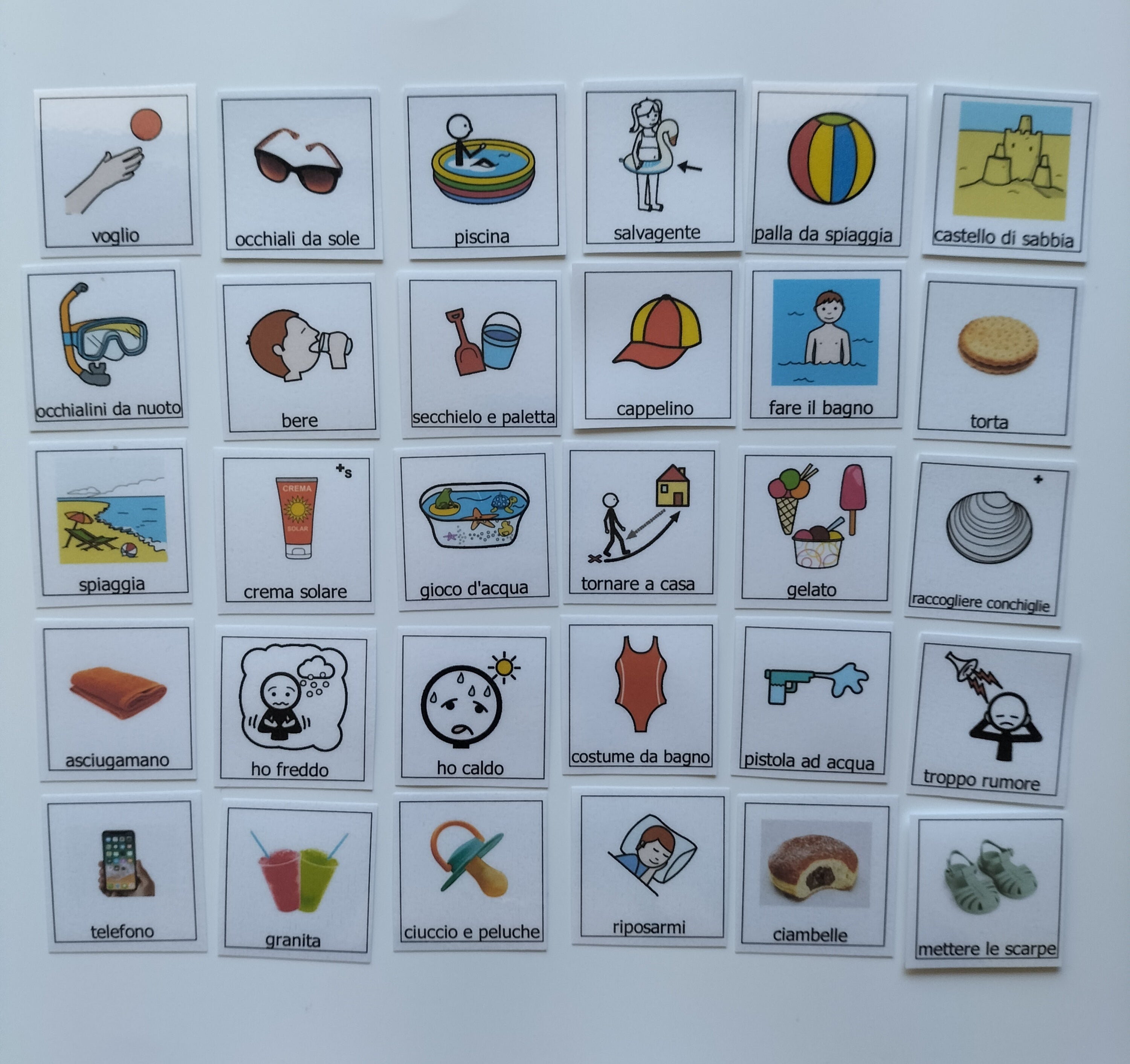 30 Pictogrammi Estate e Mare – Comunicazione PECS Montessori per Bambini Non Verbali