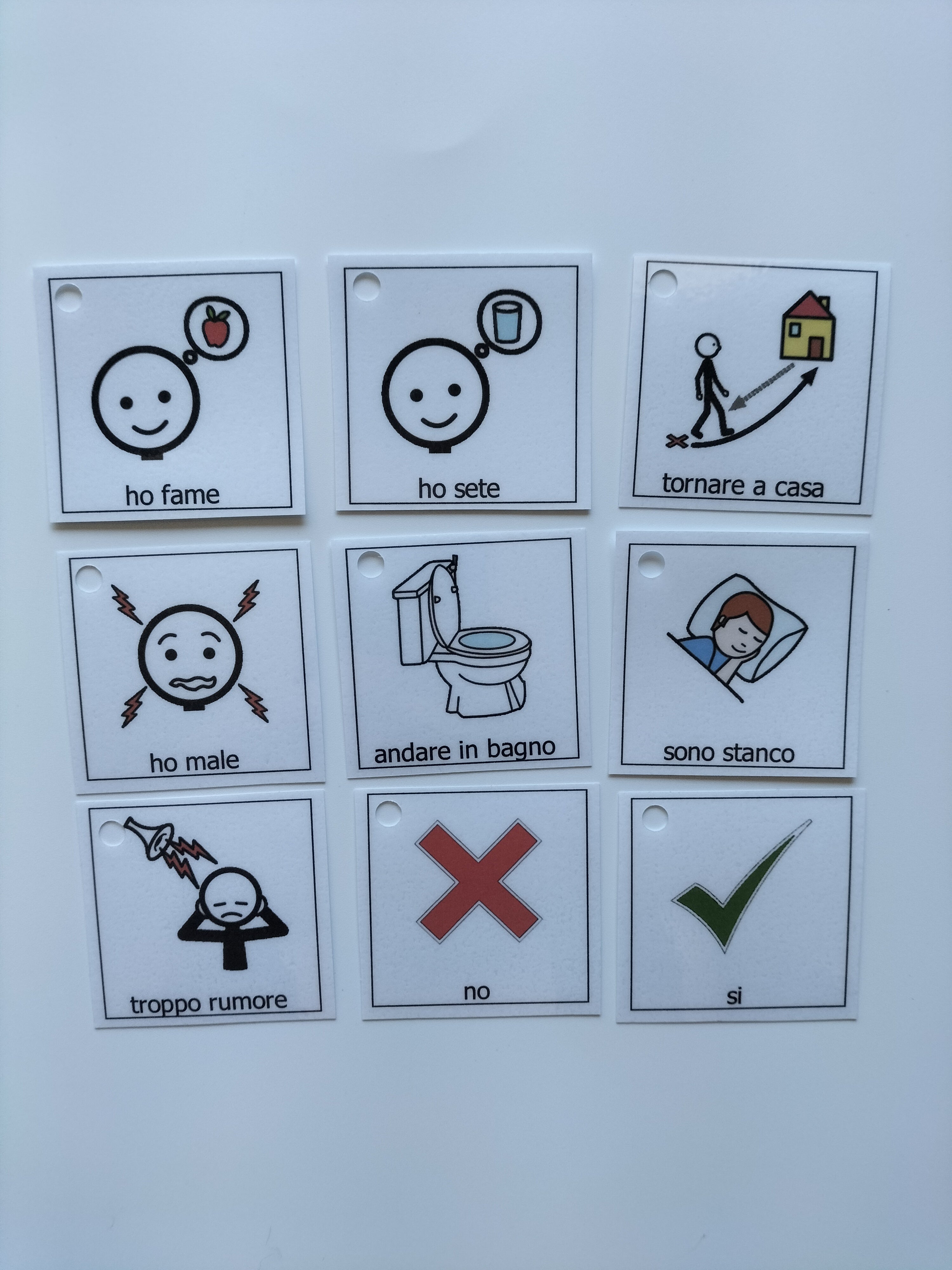 9 Pictogrammi Portachiavi con Anello – Comunicazione CAA per Bisogni Essenziali