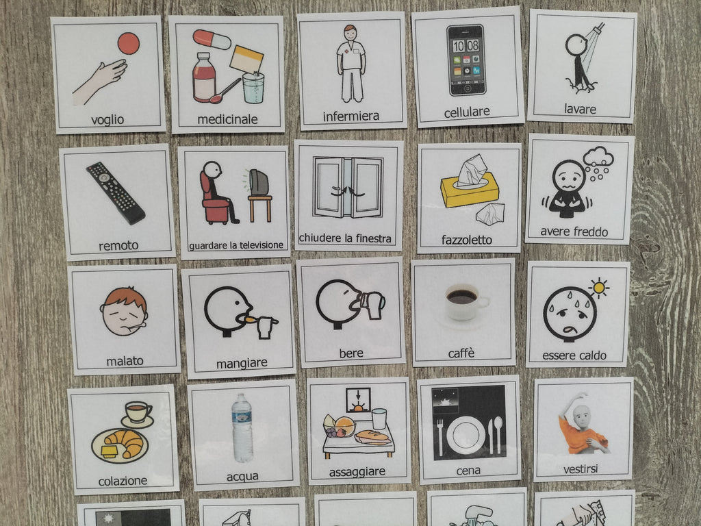 32 Pictogrammi Plastificati con Velcro – Comunicazione CAA per Adulti Non Verbali