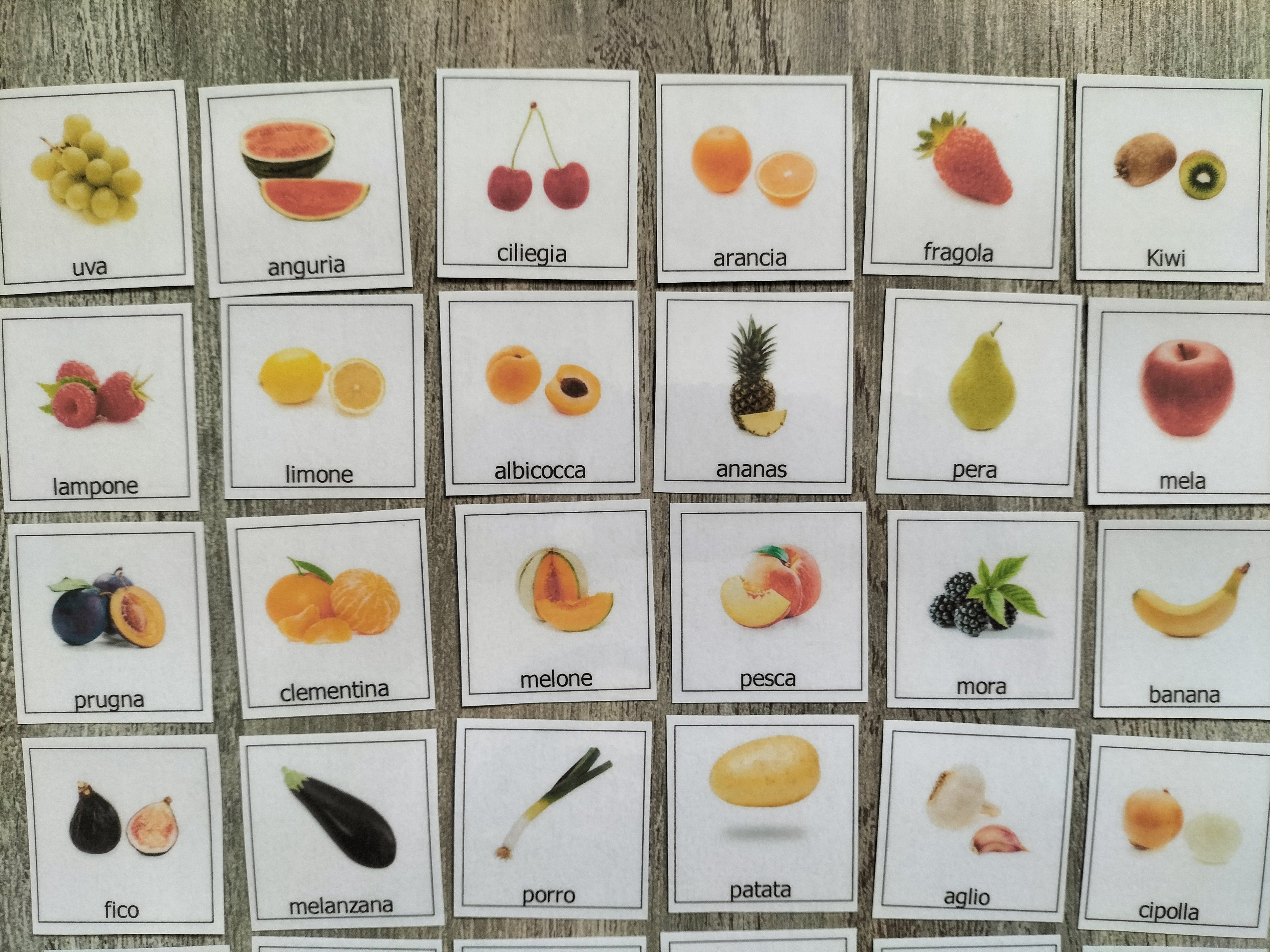 40 Pictogrammi Frutta e Verdura Plastificati – Carte Montessori e Comunicazione PECS